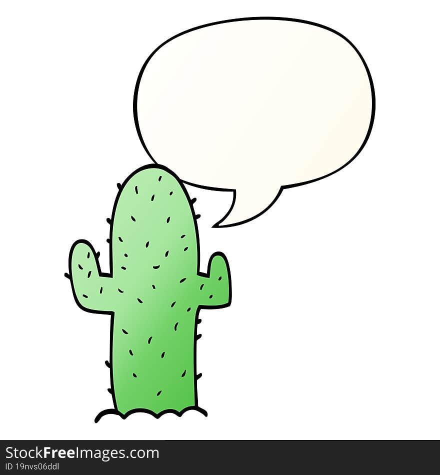 cartoon cactus and speech bubble in smooth gradient style