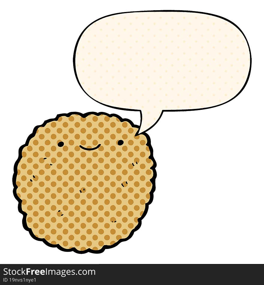 cartoon biscuit and speech bubble in comic book style