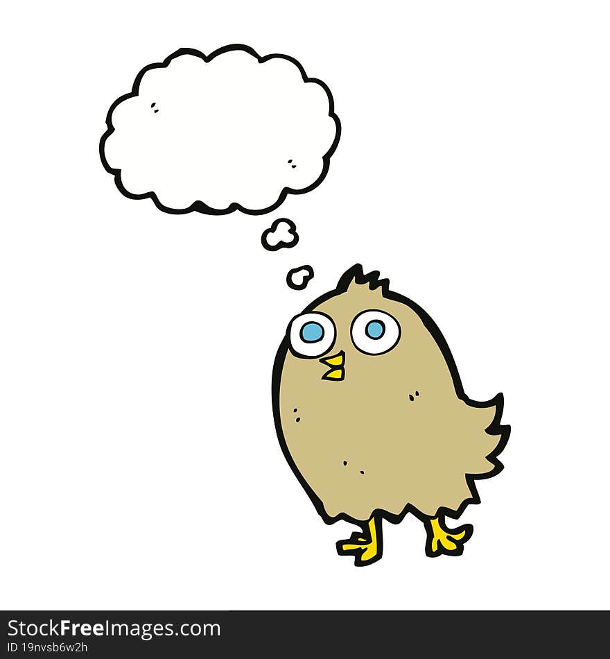 cartoon happy bird with thought bubble