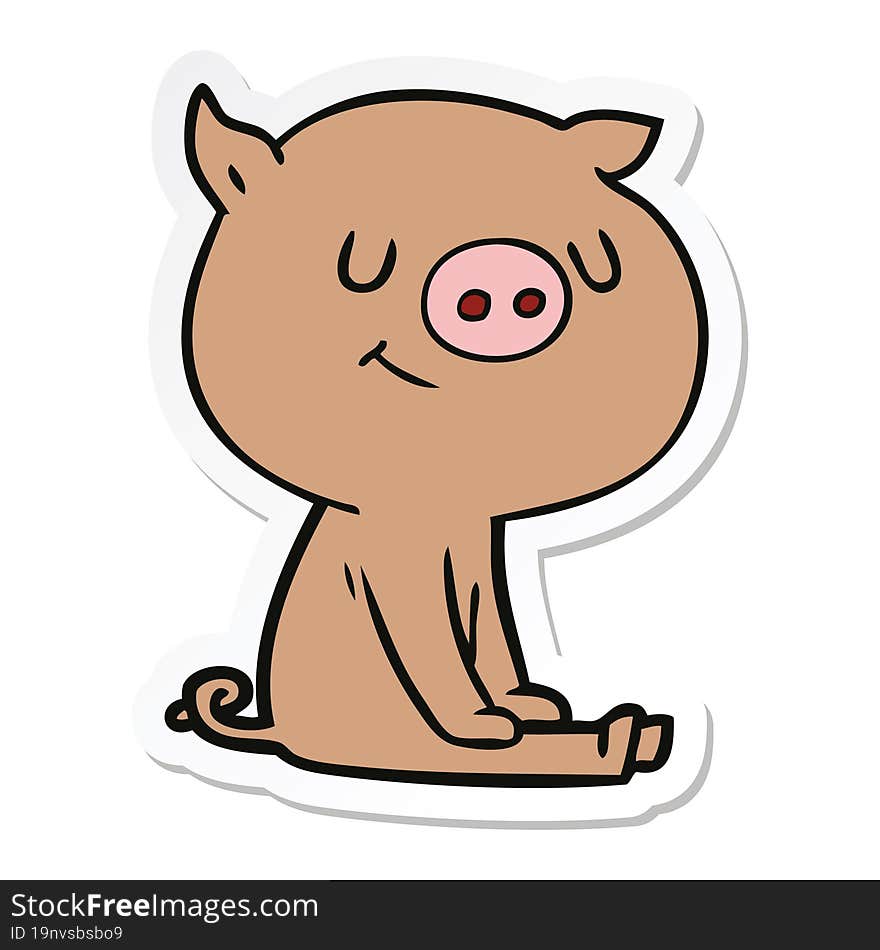 Sticker Of A Happy Cartoon Pig Sitting