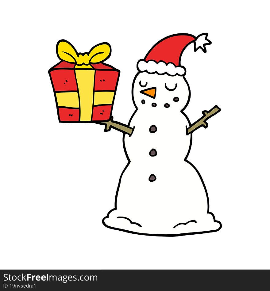 cartoon snowman with present