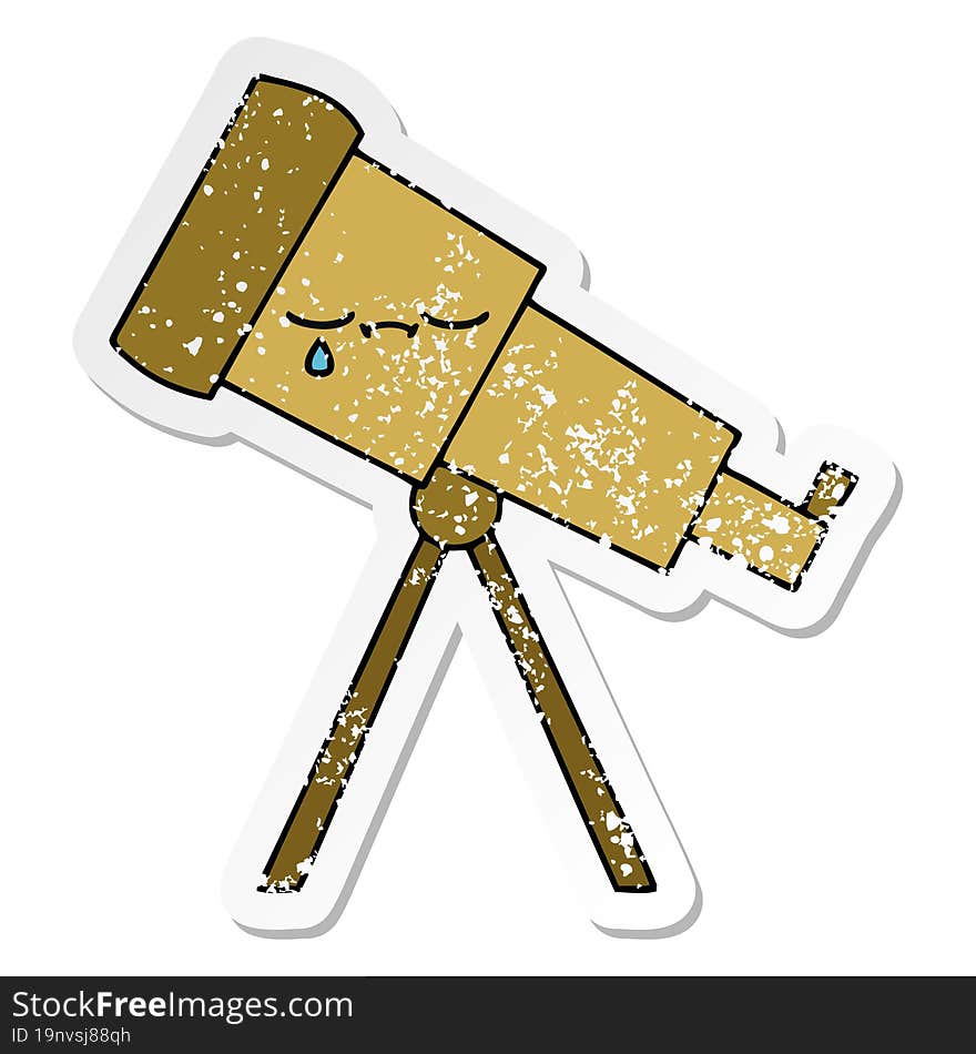 Distressed Sticker Of A Cute Cartoon Telescope