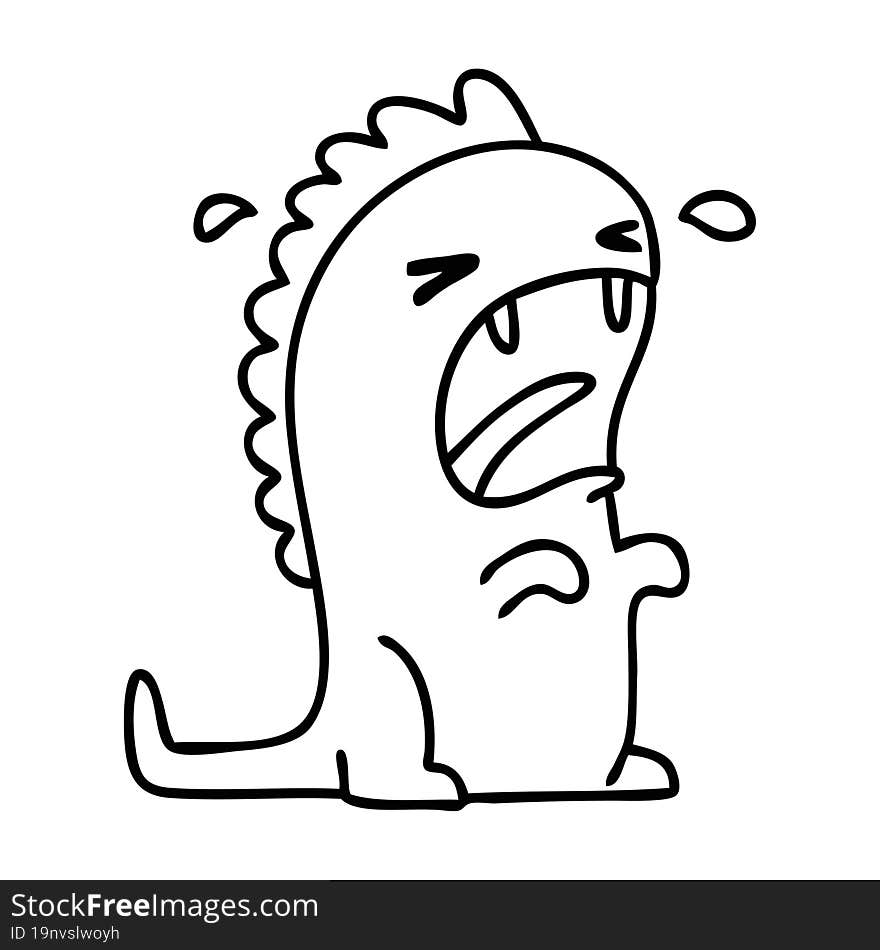 line doodle of a dinosaur crying due to regular mass extinction events. line doodle of a dinosaur crying due to regular mass extinction events