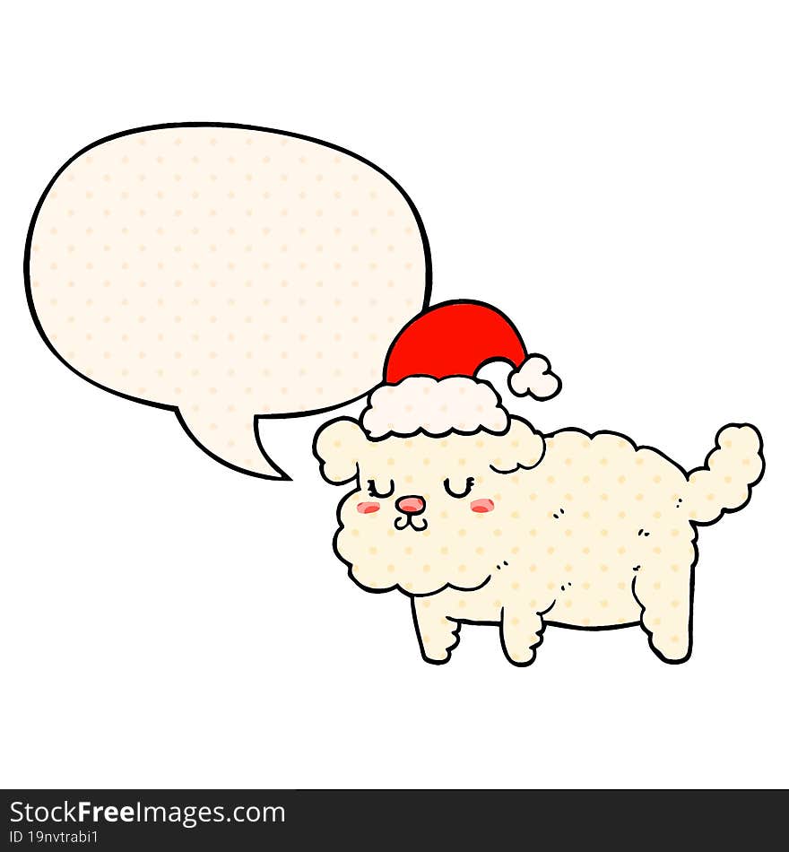 cute christmas dog and speech bubble in comic book style