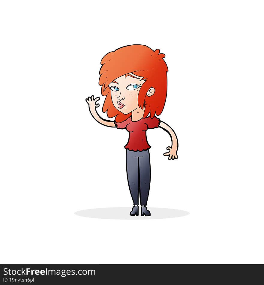 cartoon pretty woman waving