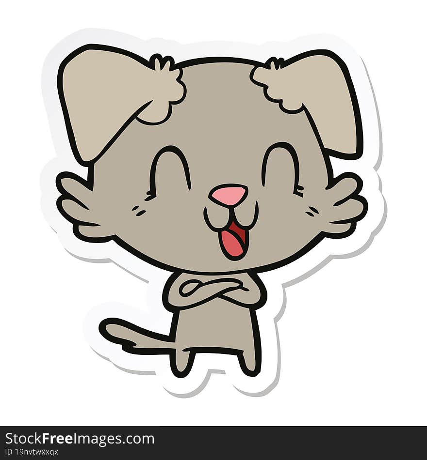 sticker of a laughing cartoon dog