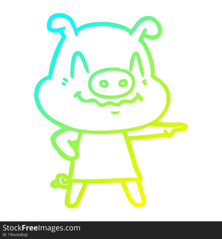 Cold Gradient Line Drawing Nervous Cartoon Pig Wearing Dress