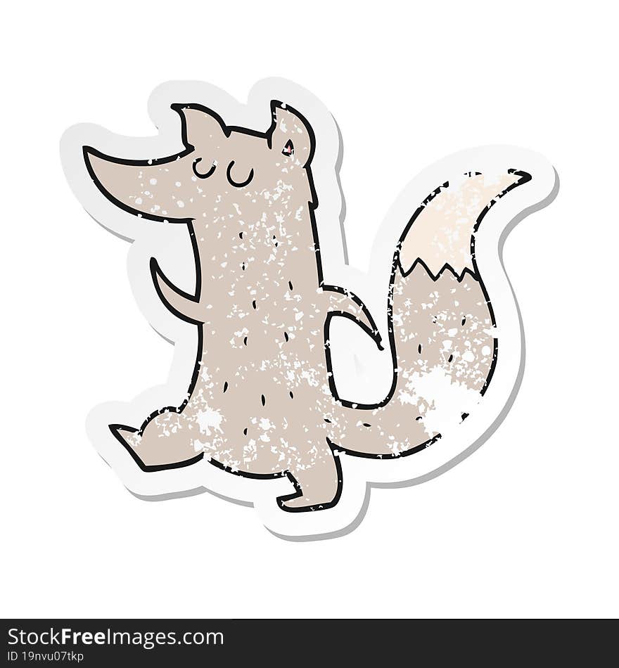 Retro Distressed Sticker Of A Cartoon Cute Wolf