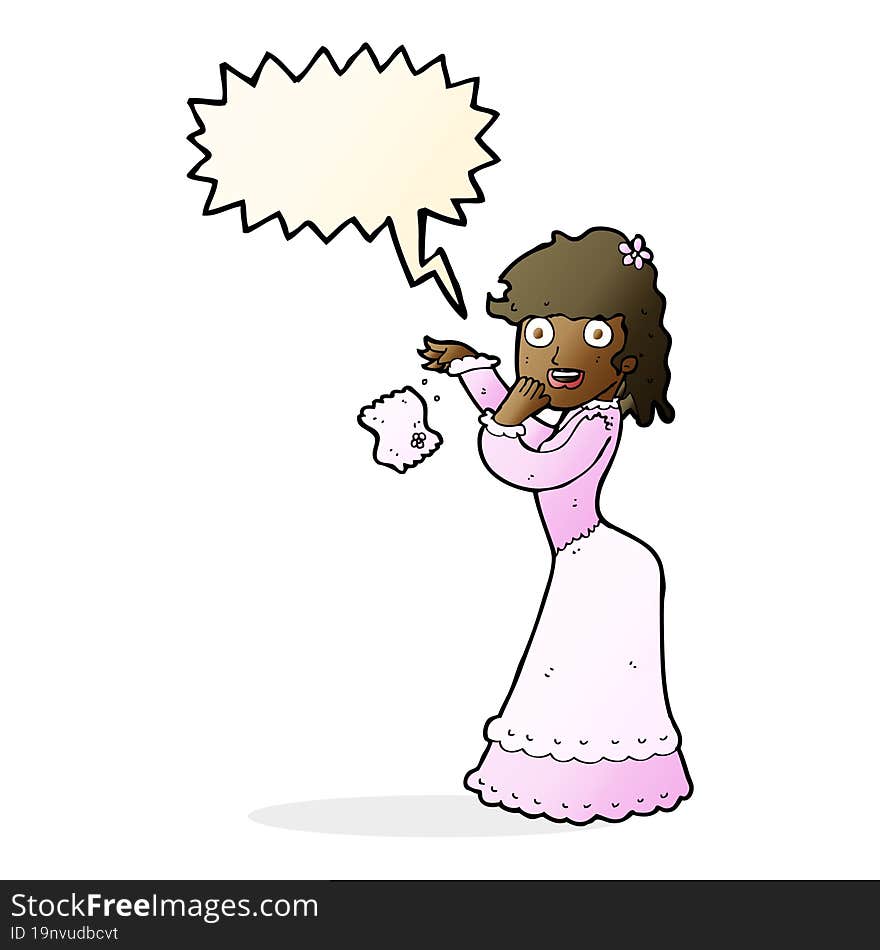 Cartoon Victorian Woman Dropping Handkerchief With Speech Bubble