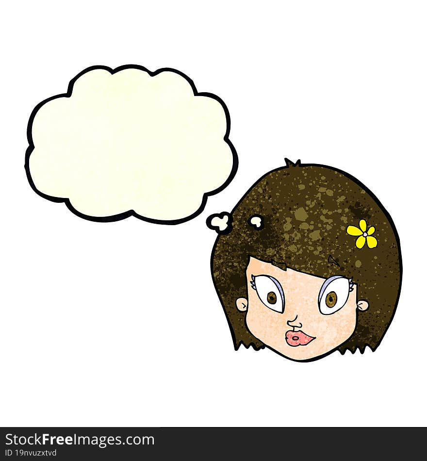 Cartoon Happy Female Face With Thought Bubble