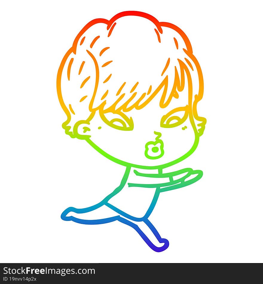 rainbow gradient line drawing of a cartoon woman