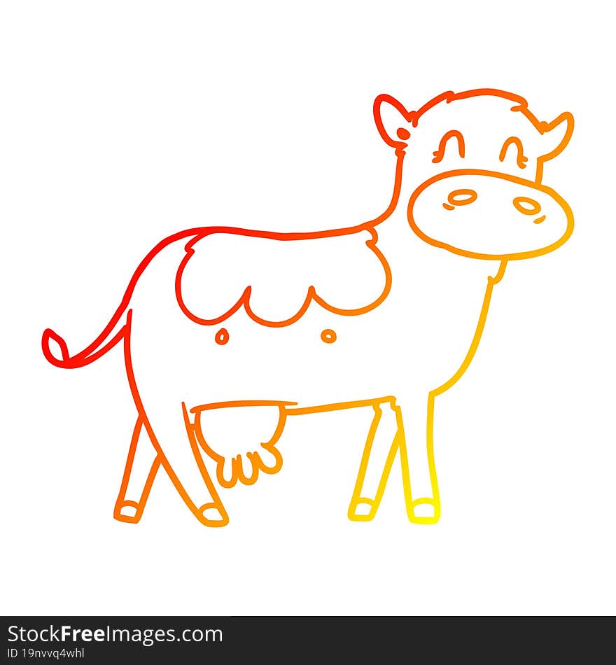 warm gradient line drawing cartoon dairy cow