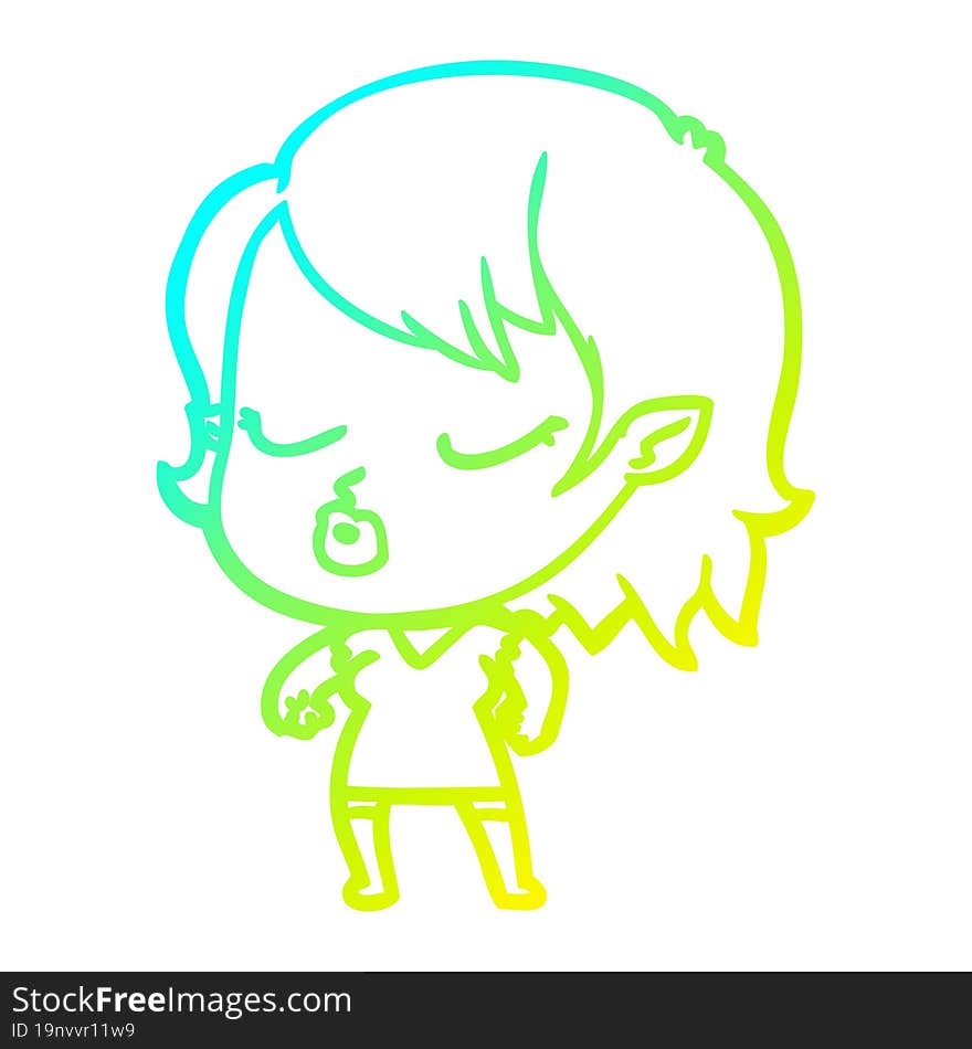 cold gradient line drawing cute cartoon vampire girl