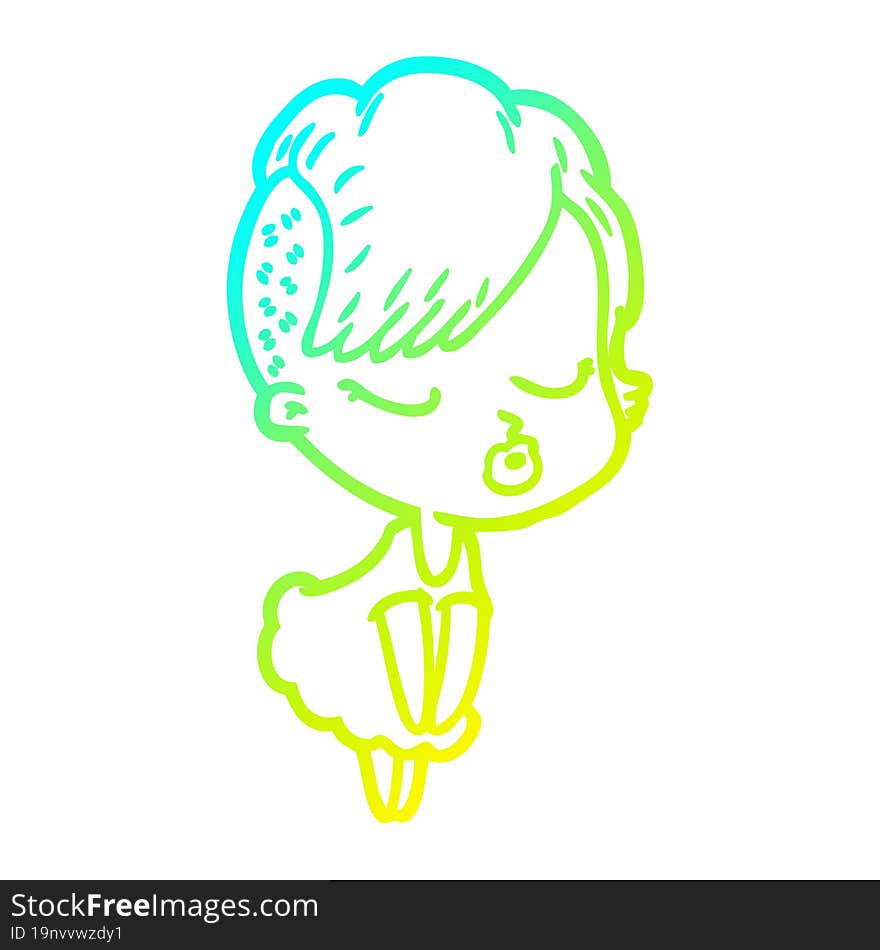 cold gradient line drawing cartoon pretty hipster girl