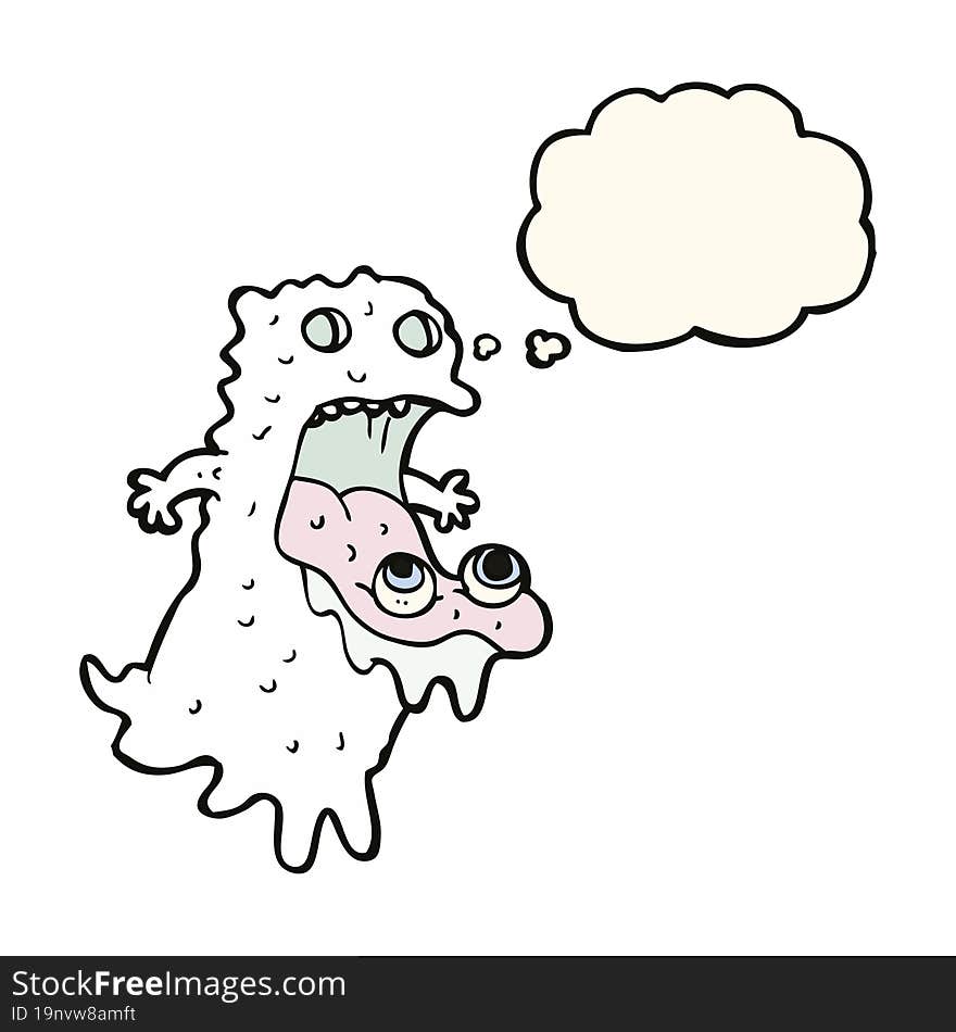 cartoon gross ghost with thought bubble