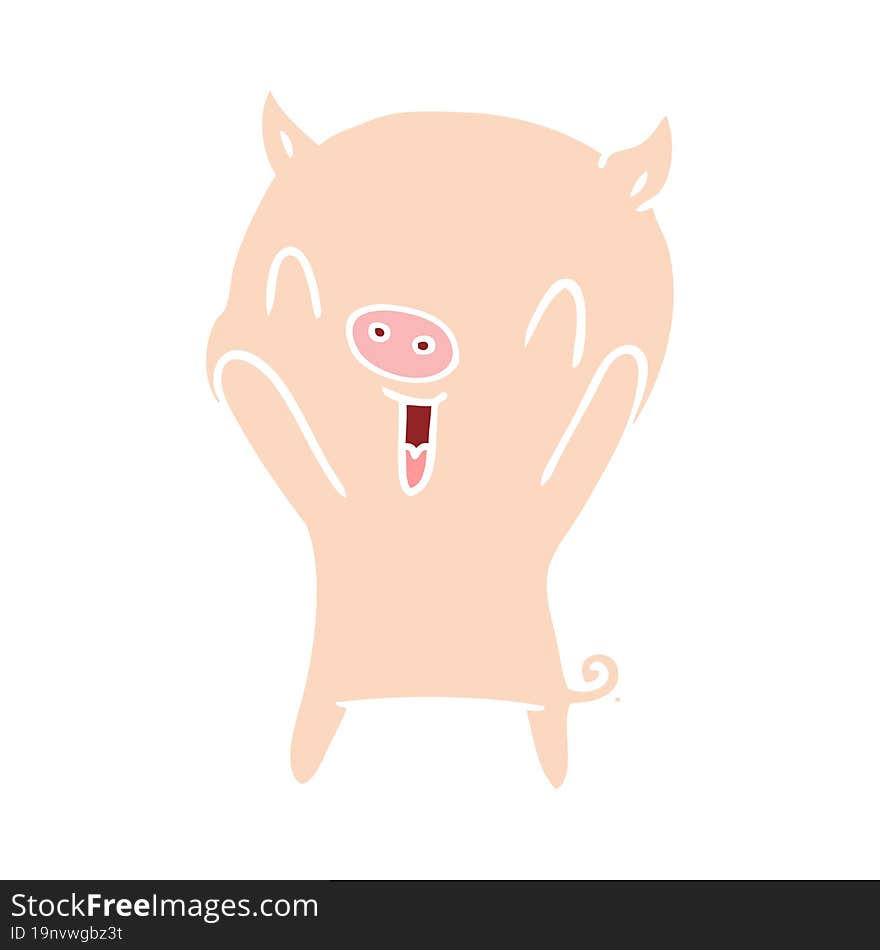 happy flat color style cartoon pig