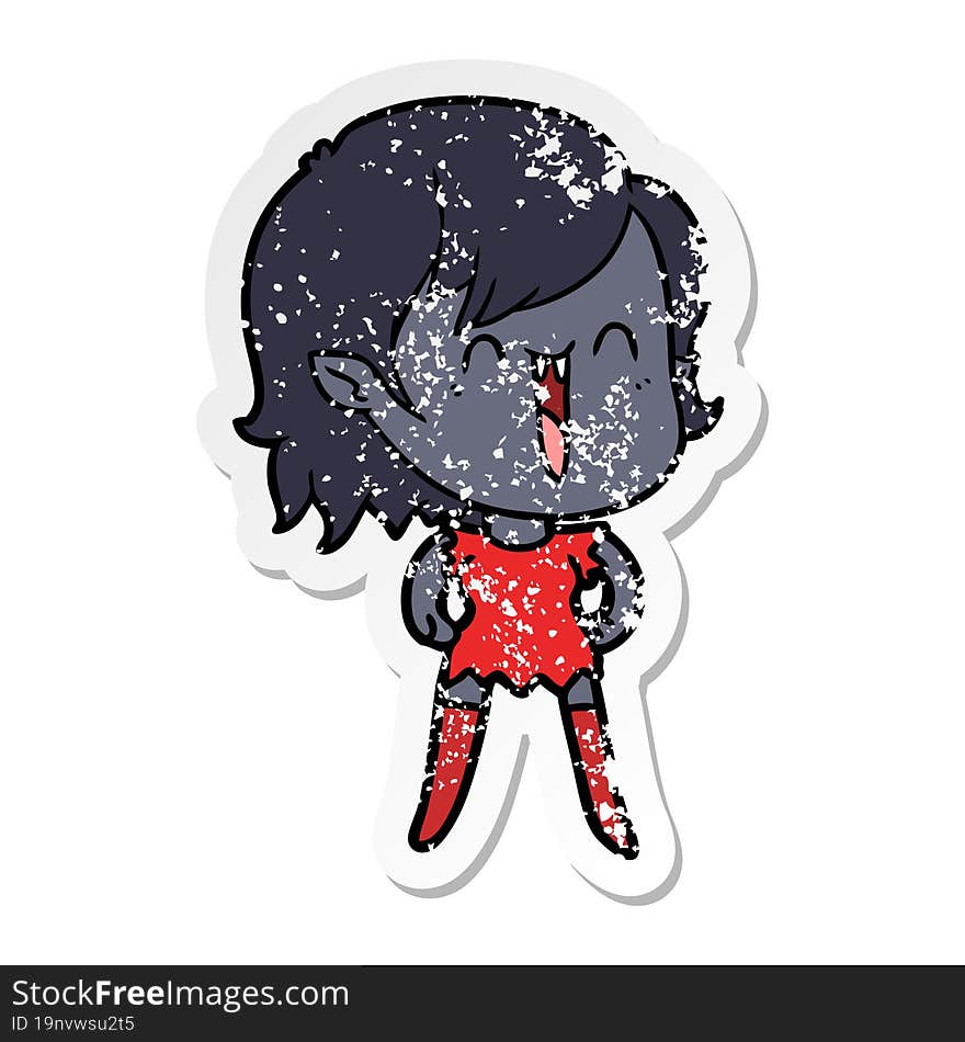 distressed sticker of a cute cartoon happy vampire girl