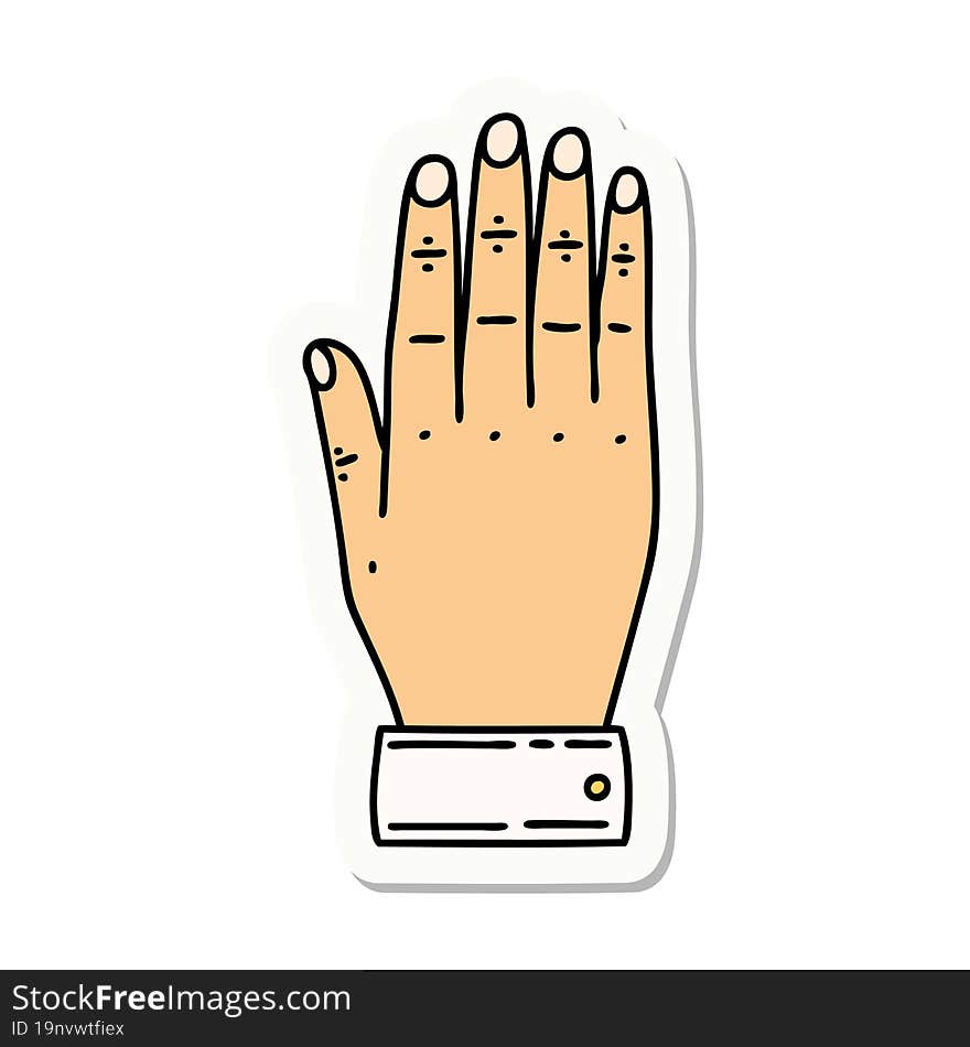 sticker of tattoo in traditional style of a hand. sticker of tattoo in traditional style of a hand