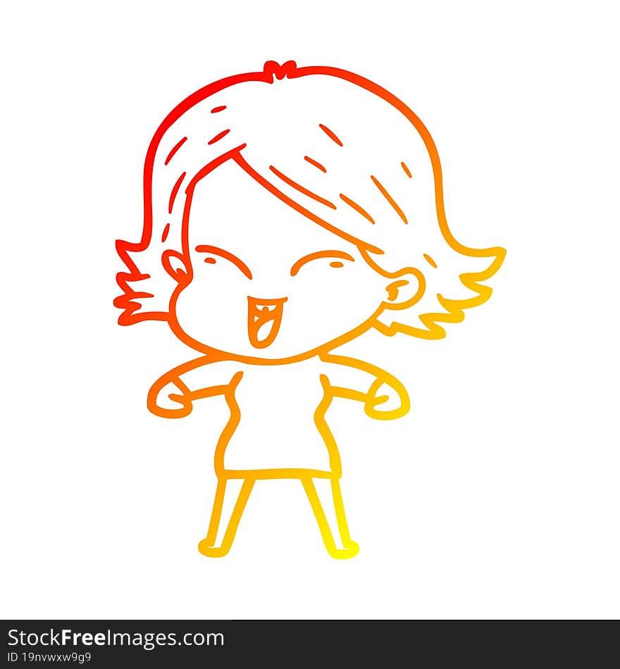 warm gradient line drawing happy cartoon girl