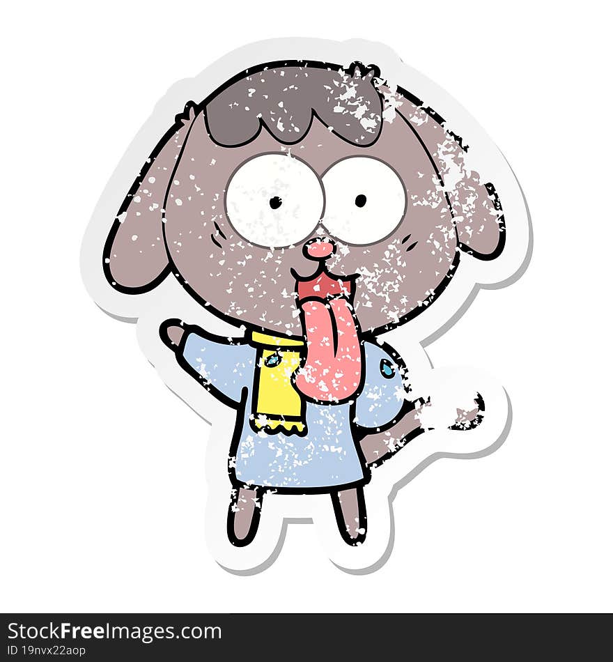 distressed sticker of a cute cartoon dog