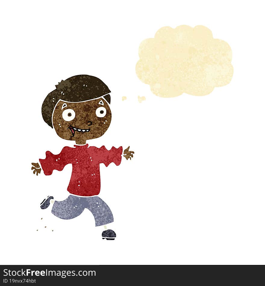 cartoon excited boy with thought bubble