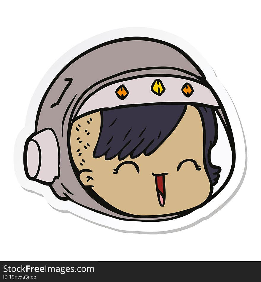 sticker of a cartoon happy astronaut face