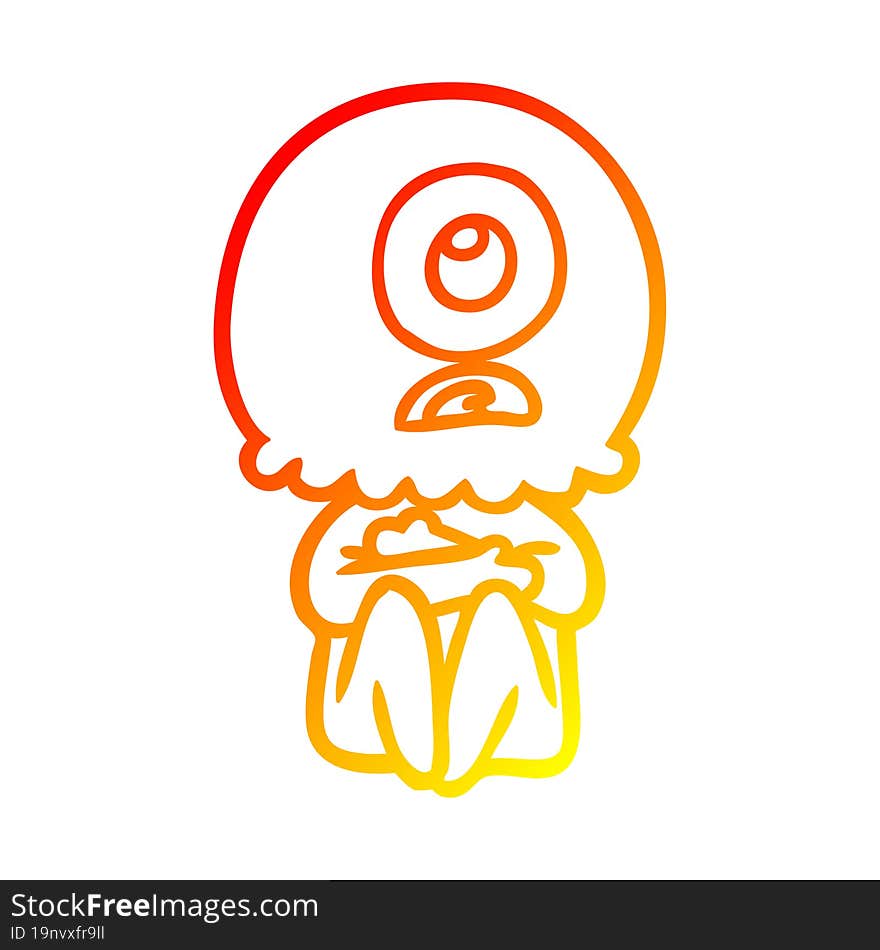 warm gradient line drawing cartoon cyclops alien spaceman