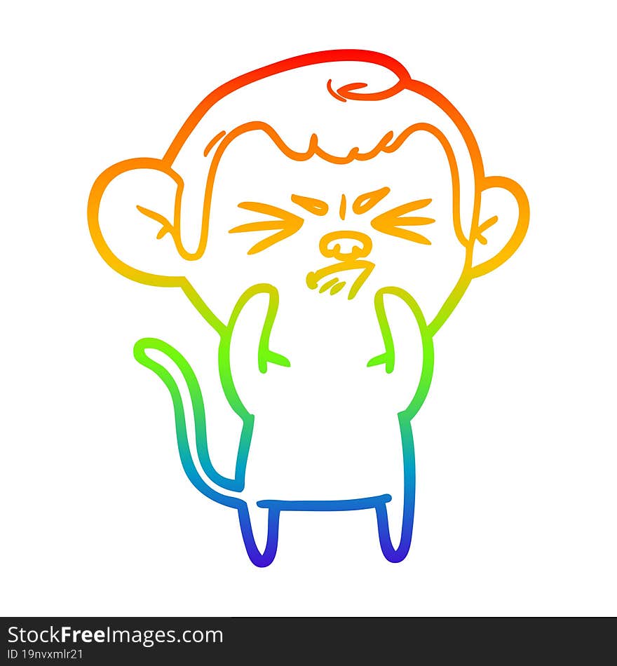 Rainbow Gradient Line Drawing Cartoon Annoyed Monkey