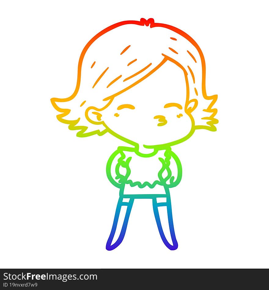 rainbow gradient line drawing of a cartoon woman