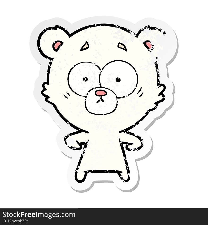 distressed sticker of a surprised polar bear cartoon