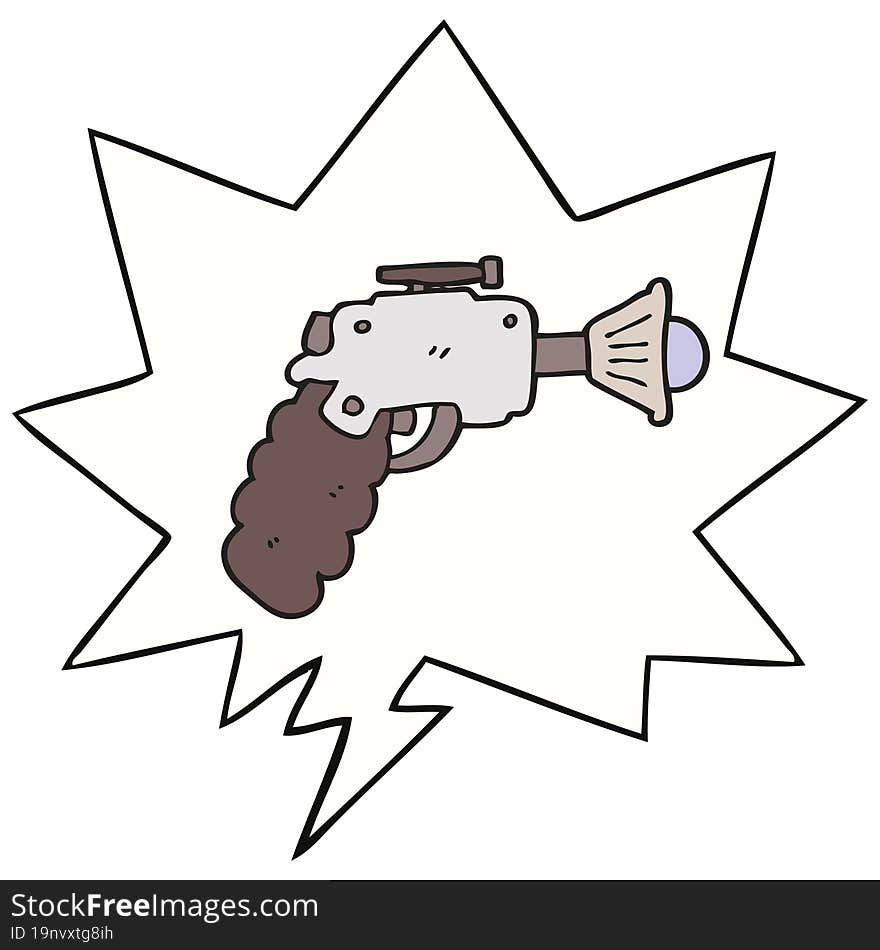 cartoon ray gun with speech bubble. cartoon ray gun with speech bubble