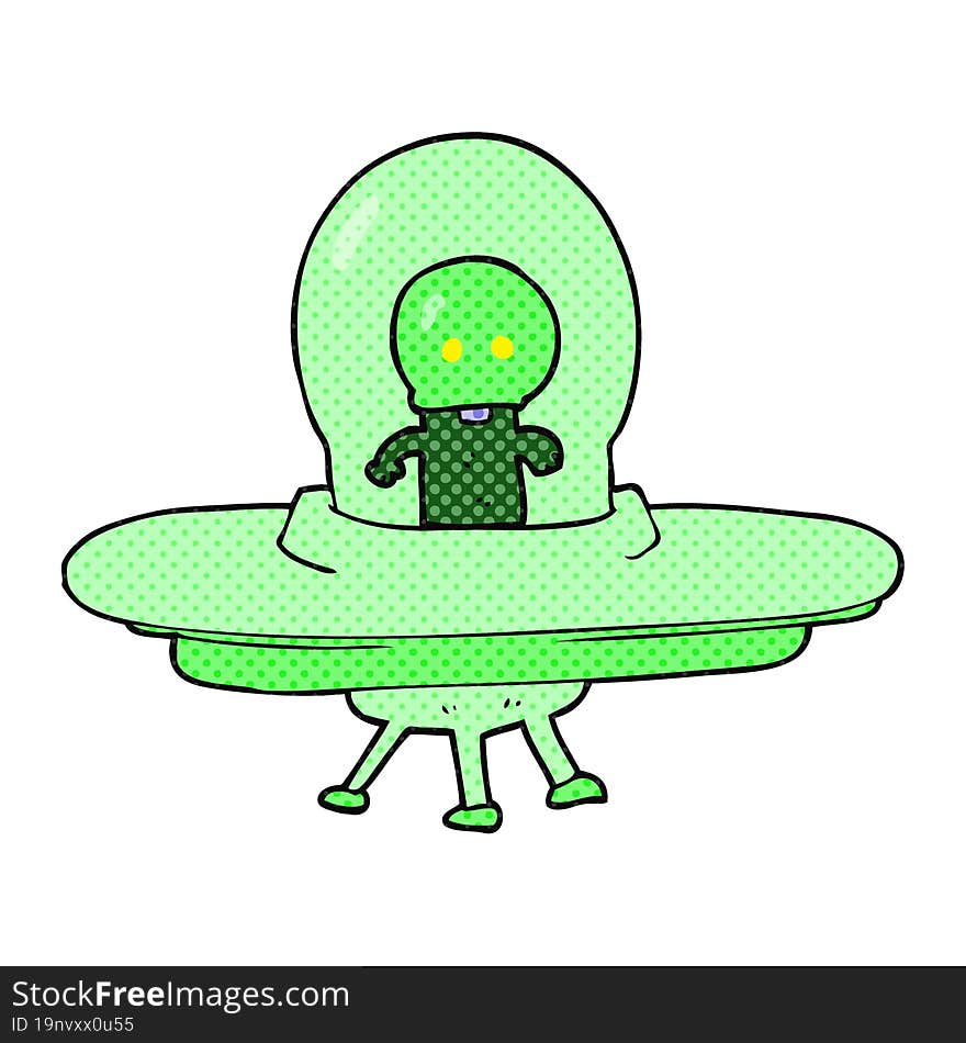 Cartoon Alien In Flying Saucer