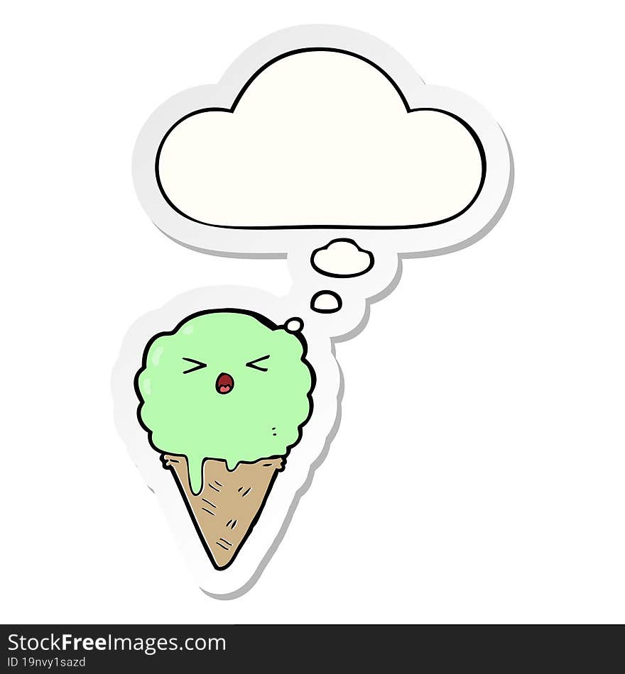 Cartoon Ice Cream And Thought Bubble As A Printed Sticker