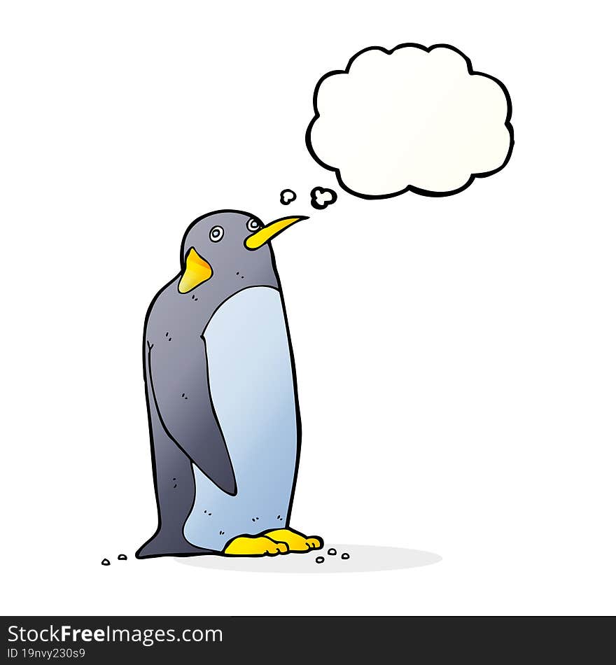 cartoon penguin with thought bubble