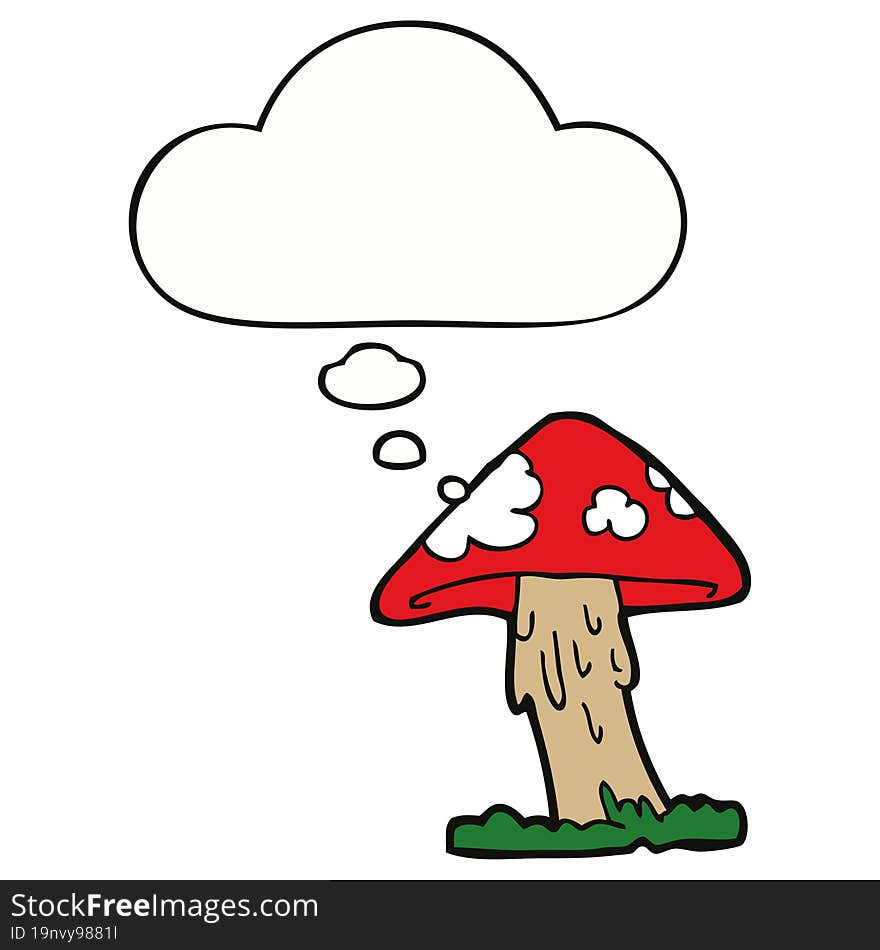 cartoon mushroom with thought bubble. cartoon mushroom with thought bubble