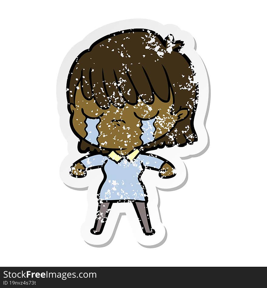 Distressed Sticker Of A Cartoon Woman Crying