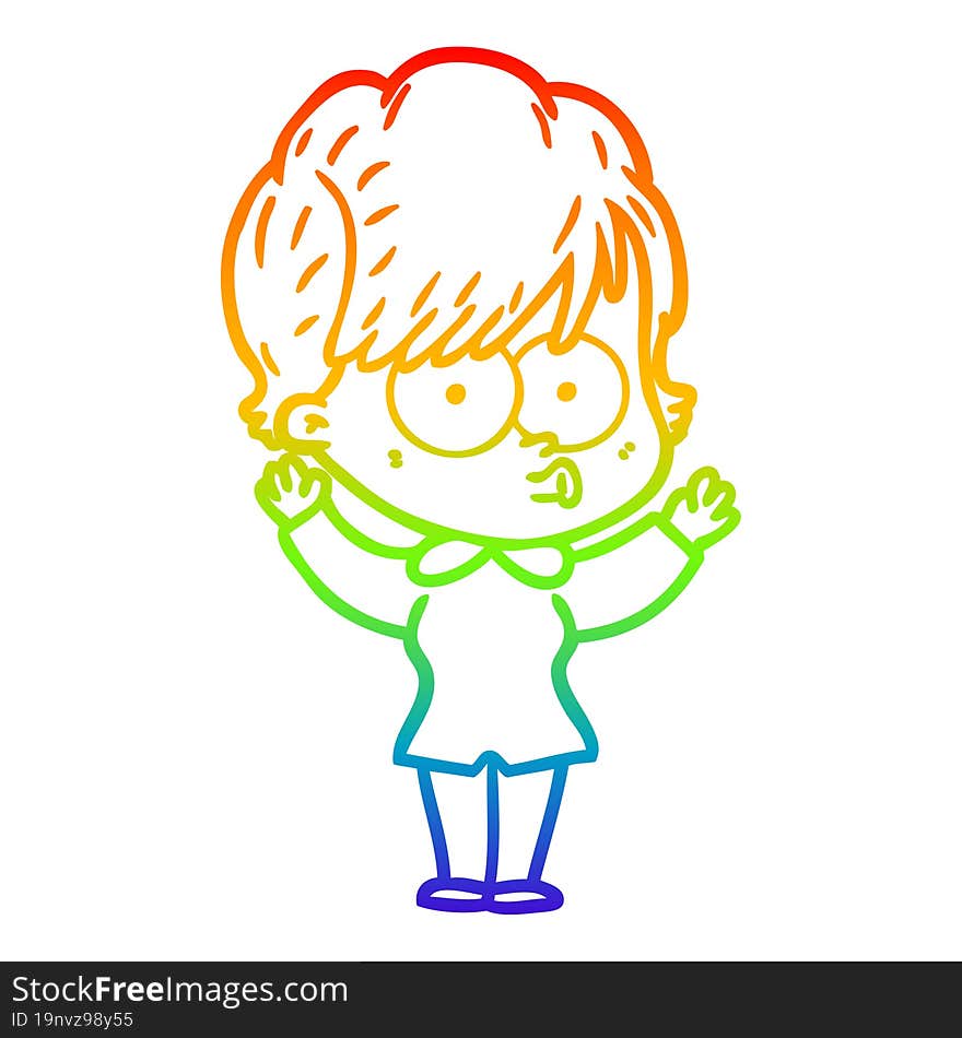 rainbow gradient line drawing of a cartoon woman