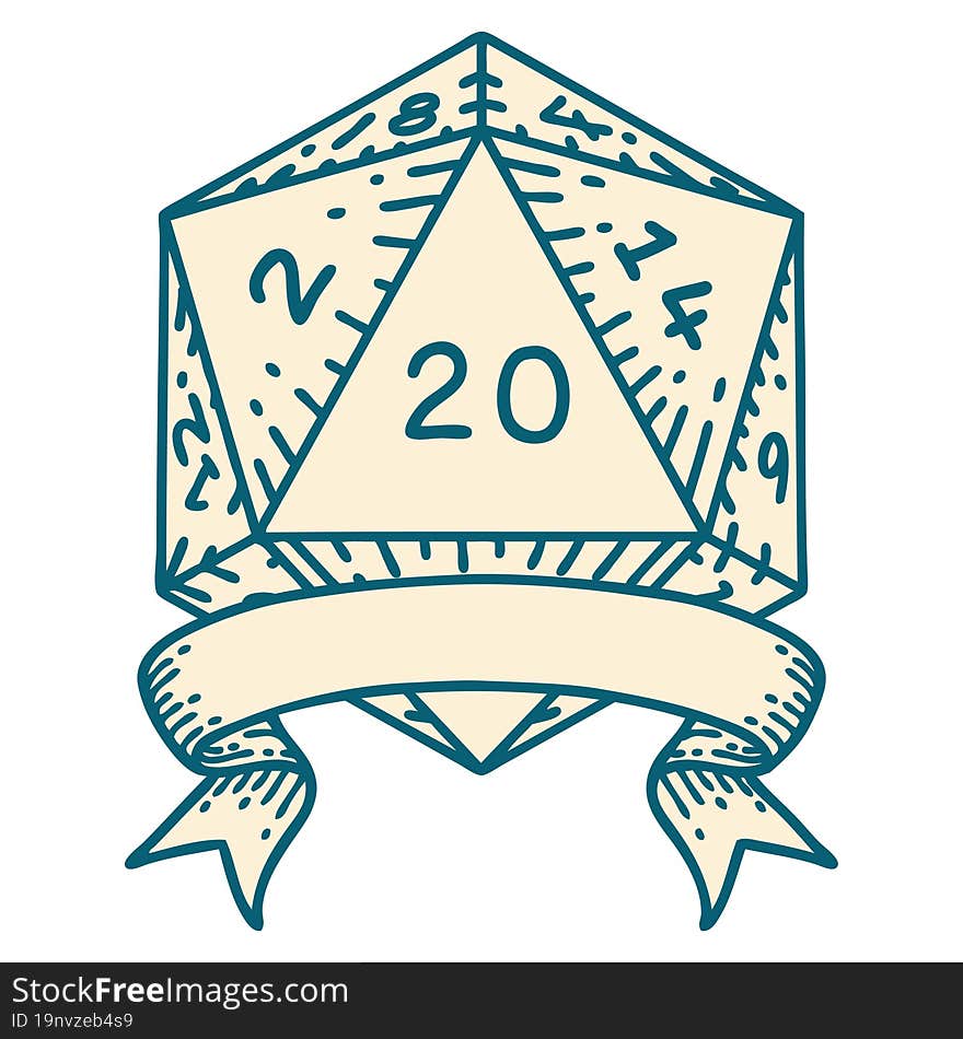 Natural 20 Critical Hit D20 Dice Roll Illustration