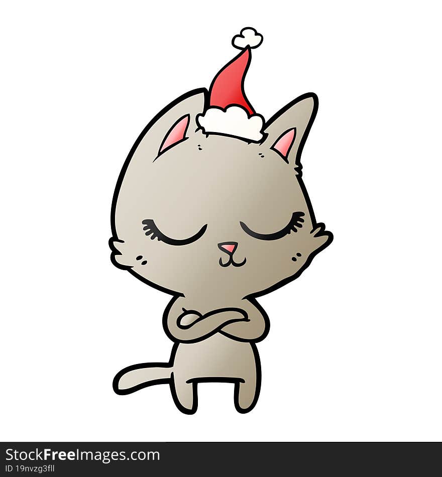 calm gradient cartoon of a cat wearing santa hat