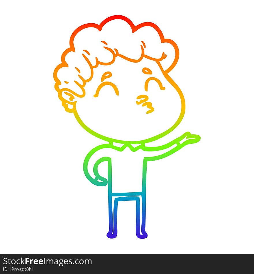 Rainbow Gradient Line Drawing Cartoon Man Pouting