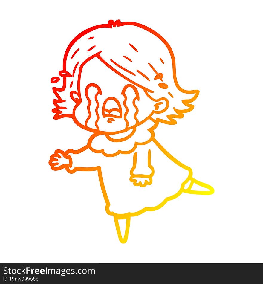 warm gradient line drawing cartoon woman crying