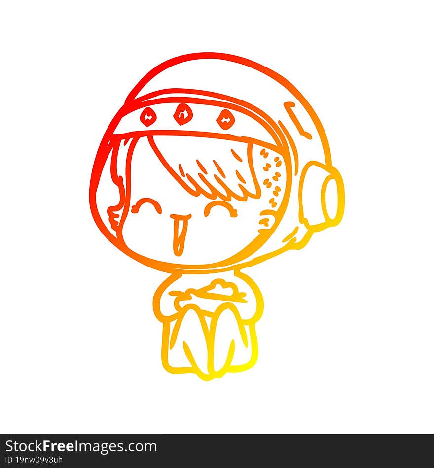 warm gradient line drawing happy cartoon space girl