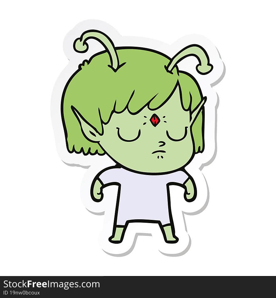 sticker of a cartoon alien girl