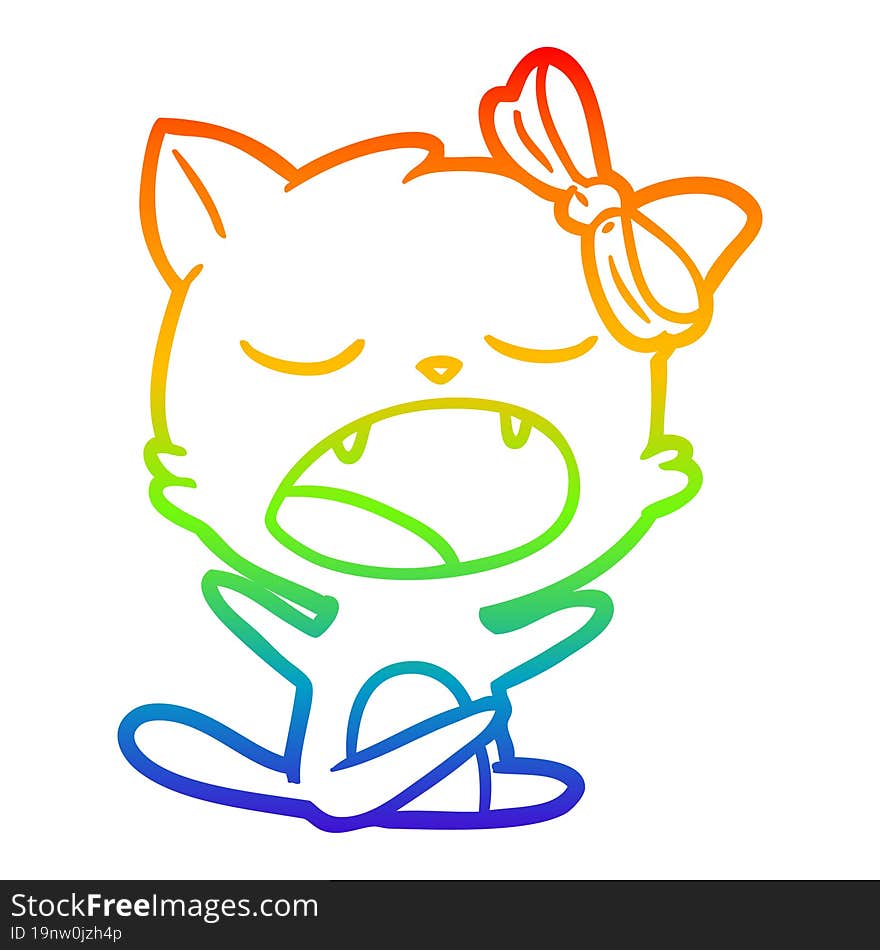 rainbow gradient line drawing cartoon yawning cat