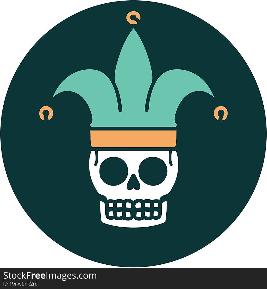 tattoo style icon of a skull jester