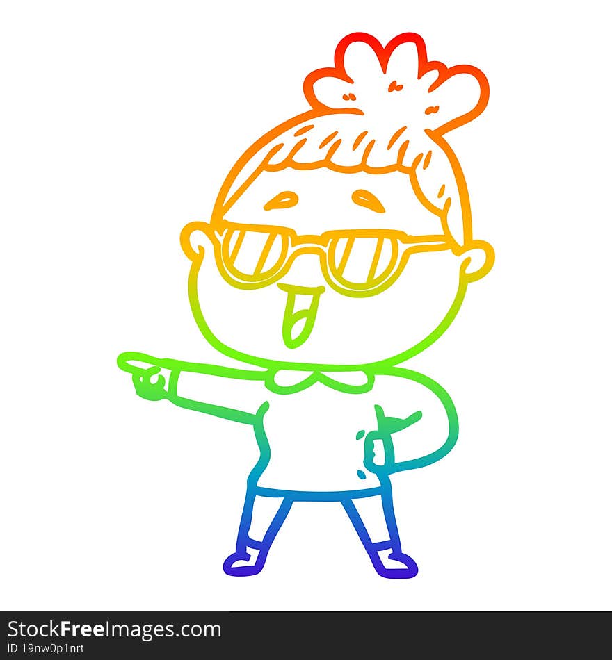 Rainbow Gradient Line Drawing Cartoon Happy Woman Wearing Spectacles