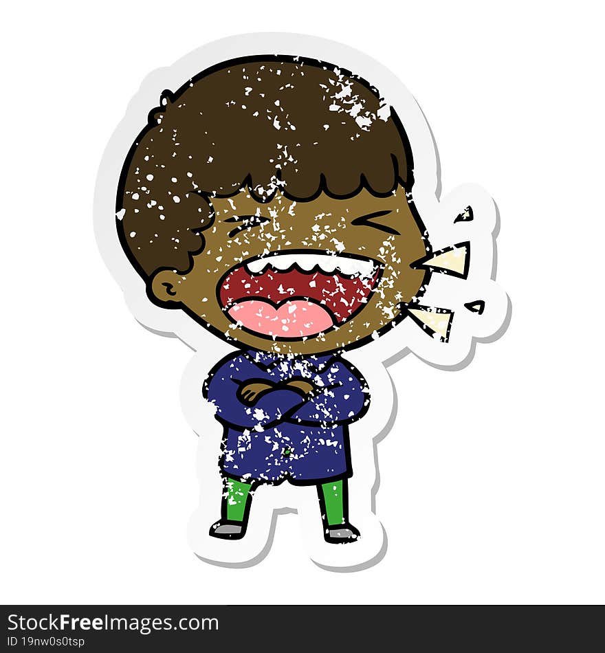 Distressed Sticker Of A Cartoon Laughing Man