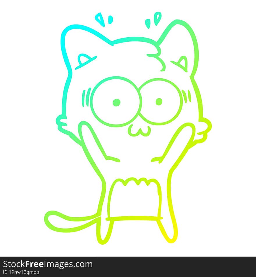 cold gradient line drawing of a cartoon surprised cat