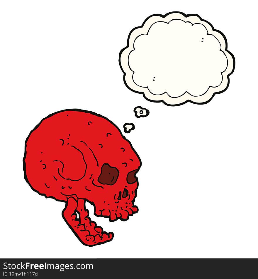 cartoon spooky skull with thought bubble