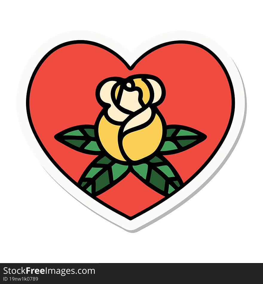 sticker of tattoo in traditional style of a heart and flowers. sticker of tattoo in traditional style of a heart and flowers